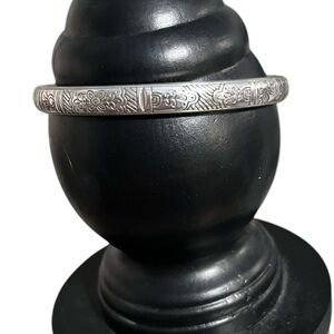 Brighton Vintage Flowers & Love Etched Engraved Scroll Silver Bangle Bracelet